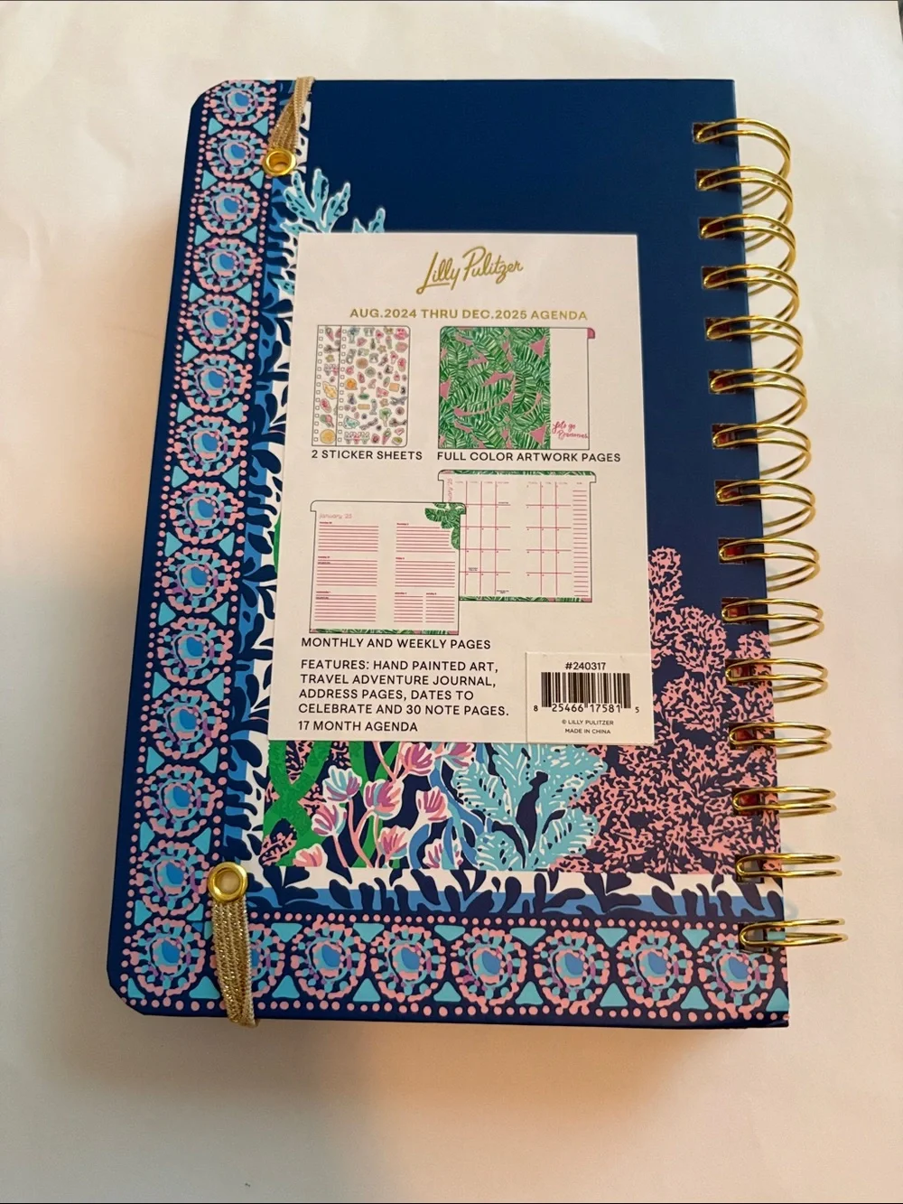 NWT, Lilly Pulitzer Navy Floral Gold-Accent Spiral Planner